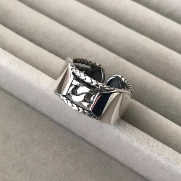 Bagues de Grappe SOLID 925 Sterling Silver Curb Chain Spinner Band Finger Pour Hommes Et Femmes Cadeaux Vintage Punk Ring Daily Wear Jewelry