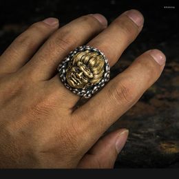 Cluster Rings Solid 999 Sterling Silver Mens Men Men Artisan Handmade Boeddha Punk Biker Ring Jewelry A5656