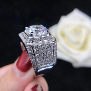 Cluster Ringen Massief Platina PT950 Heren Ring Luxe 5CT Diamanten Verloving Voor Man D Kleur Wit Goud Vinger Sieraden