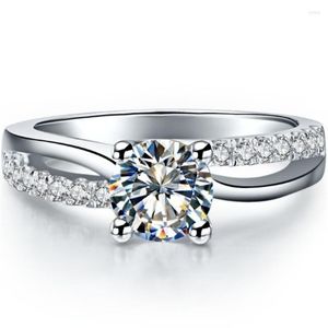 Cluster ringen Solid Platinum Pt950 Ring 1CT Ronde briljante diamant voor bruiloft Witgoud verloving Belofte cadeau haar