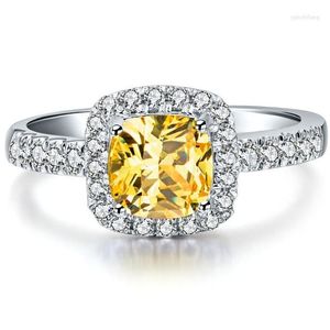 Cluster ringen massief platina PT950 ring geel kussen 1CT diamant verloving D kleur VVS1 duidelijkheid verklaring kleurrijke vinger sieraden
