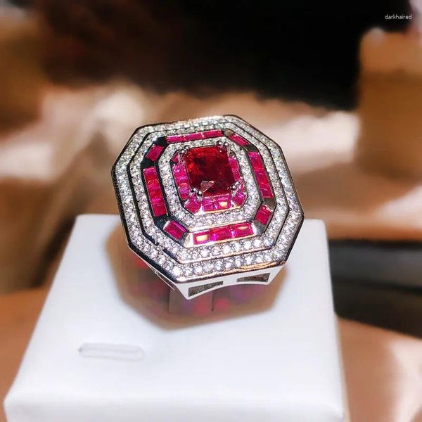 Cluster anneaux Solid S925 Rogue rubis pure en argent sterling pour femmes fine 925 bijoux bandes de mariage rouges