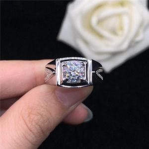 Bagues de cluster Solide Or Blanc 14K Bague Mâle 1CT Diamant Engagement Homme Amour Promesse Bijoux Cadeau Pour Mari