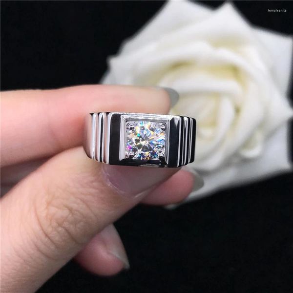 Anillos de racimo de oro blanco sólido 14k anillo masculino 0.8ct diamante compromiso de los hombres amor promesa joyería regalo para el marido