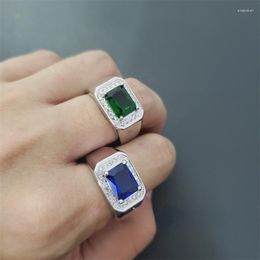 Cluster Ringen Solitaire Mannelijke 5ct Lab Emerald Sapphire Ring 925 Sterling Zilveren Engagement Wedding Band Voor Mannen Moissanite Partij Sieraden