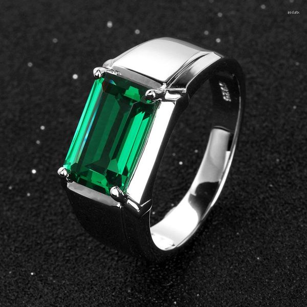 Bagues de grappe Solitaire Homme Emeraude Bague de fiançailles Bague de mariage en argent sterling 925 pour hommes Bijoux de doigt