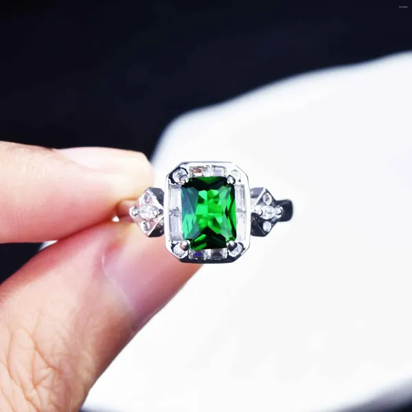 Bagues de cluster Sollid 925 Sterling Silver Emerald Ring Box pour femmes Square Bijoux Green Gemstone Mariage Anel