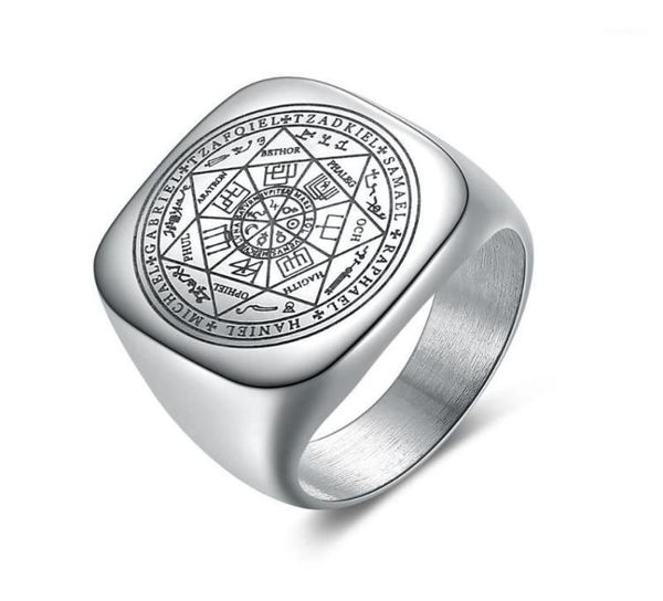 Cluster anneaux Salomon pour hommes couleurs argentées runes magiques