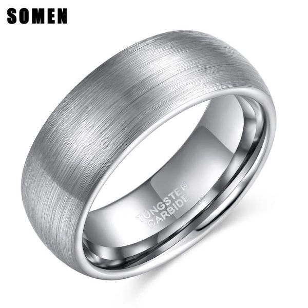 Bagues de grappe Somen 8mm couleur argent dôme bague en carbure de tungstène brossé mâle fiançailles bande de mariage bijoux de mode Anillos Hombre