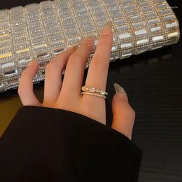 Anillos de racimo Corea del Sur Doble Índice Anillo de Dedo Luz Nicho de Lujo Diseño Senior Sentido Color Zircon Femenino