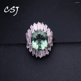Cluster Rings Sparking Green Amethyst Sterling 925 Silver Natural Ametrine Oval 10 12mm 4.1ct For Women Wedding Engagment Party Gift