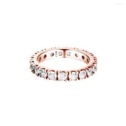 Clusterringen Sparkling Row Eternity Ring Authentic 925 Sterling Silver Jewelry for Woman European Making