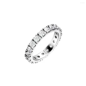 Cluster anneaux étincelants Row Eternity Ring Clear Crystal Sterling Silver Bijoux pour femme Party Diy Make Up Wedding Winter