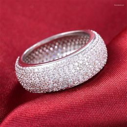 Cluster Ringen Sprankelende Vintage Sieraden 925 Sterlin Zilver Pave 6 Rijen Witte Saffier CZ Diamant Edelsteen Partij Vrouwen Bruiloft Vinger Ring