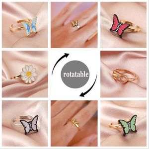 Anneaux de cluster Spinner Rotation Fidget Anxiété Bague pour femmes Mignon Papillon et Daisy Fleur Réglable Mode Bijoux Cadeau