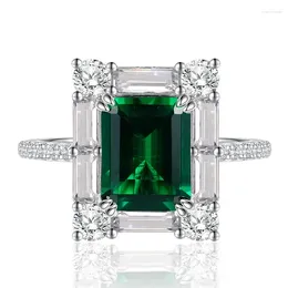 Clusterringen Spring Qiaoer 925 Solid Silver 7 9mm Emerald For Women Lab Diamond Gemstone trouwring Cocktail Party Fine Jewelry Cadeau