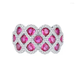 Cluster anneaux printemps Qiaoer 925 Sterling Silver Ruby Emerald Sapphire pour femmes Cocktail Diamond Lab