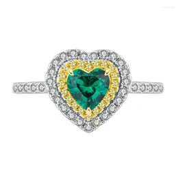 Bagues de cluster Spring Qiaoer 925 Sterling Silver 6MM Emerald Ruby Gemstone Fine Vintage Love Heart Bague pour femmes Bijoux de fiançailles