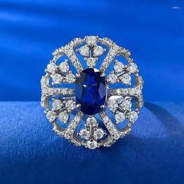 Bagues de cluster Spring Qiaoer 925 Sterling Silver 6 9 mm Oval Cut Sapphire High Carbon Diamond Gemstone Bague de fiançailles pour femmes Fine Bijoux