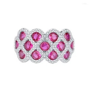 Cluster anneaux printemps Qiaoer 925 Sterling Silver Ruby Emerald Sapphire pour femmes Cocktail Diamond Lab