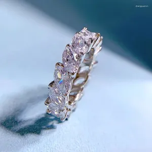 Clusterringen Lente Qiaoer 925 sterling zilver Marquise geslepen diamanten edelsteen fijne sieraden 18K vergulde trouwring