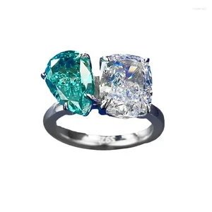 Cluster anneaux printemps Qiaoer 925 STERLING Silver 7 11 mm Cut Cut Paraiba Tourmaline Gemstone Ring pour femmes Bijoux de mariage fin