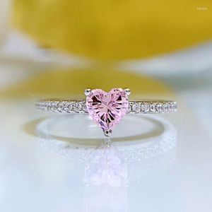 Cluster anneaux printemps qiaoer 925 Sterling Silver Love Heart 5 mm Pink Sapphire Gemstone Wedding Party Party For Women Fine Jewelry