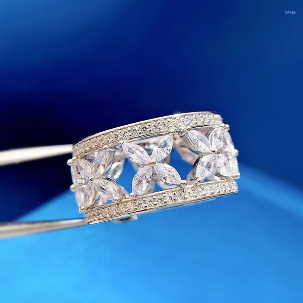 Anneaux de cluster Spring Qiaoer 925 Sterling Silver Lab Saphir Diamants à haute teneur en carbone Gemstone Wedding Band Engagement Butterfly Ring Fine