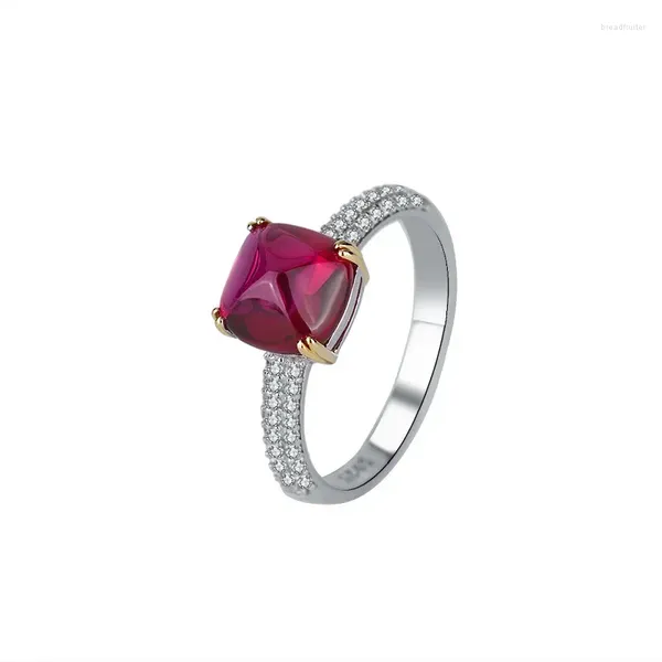 Bagues de cluster Spring Qiaoer Classic Four Claw Crown 8mm Emerald Ruby Sapphire 925 Sterling Argent pour femmes Lab Synthétique Gemstone Cadeau