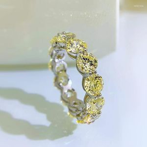 Cluster Anneaux Spring Qiaoer Luxury 925 Silver 5 mm Citrine Rose High Carbone Diamond for Women Gemstone Wedding Party Fine Jewelry Cadeau