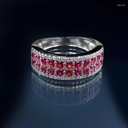 Cluster Ringen Lente Qiaoer Vintage 925 Sterling Zilver Gesimuleerde Moissanite Ruby Edelsteen Verjaardag Fijne Sieraden Voor Vrouwen