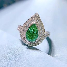 Clusterringen Spring Qiaooer Vintage 925 Sterling Silver 6 9mm Cuted Cut Emerald High Carbon Diamonds Gemstone Fine Jewelry bruiloft