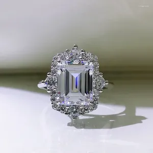 Cluster Anneaux Spring Qiaoer925 STERLING Silver 8 10 mm Emerald Cut Lab Sapphire High Carbon Diamonds Gemstone Engagement Ring Fine Bijoux
