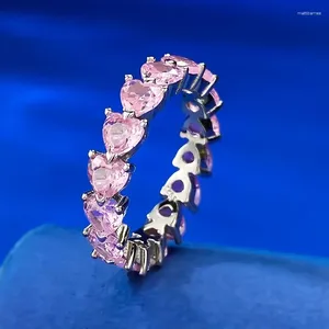 Bagues de cluster SpringLady 925 Real Silver 5 5mm en forme de coeur rose quartz laboratoire diamant bague pour femmes pierres précieuses bande de mariage bijoux fins cadeaux