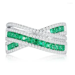 Bagues de cluster SpringLady 925 Sterling Silver Emerald High Carbon Diamonds Gemstone Engagement Fine Bijoux Bague de mariage