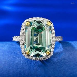 Bagues de cluster SpringLady 925 Sterling Silver 10 14 mm Emerald Cut Tourmaline Gemstone Fine Bijoux Femmes Bague De Mariage Cadeaux De Fiançailles