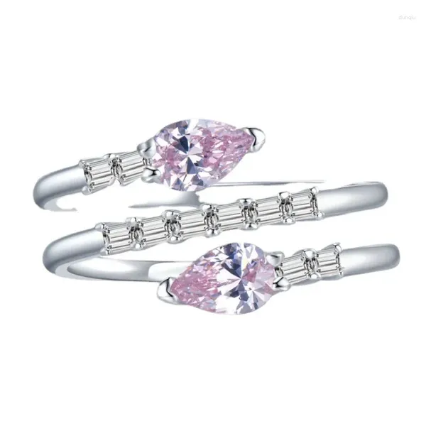 Cluster Anneaux Springlady 925 Silver Silver Pear Coup Pink Lab Sapphire High Carbon Diamonds Gemstone Wedding Bague Fine Bijoux
