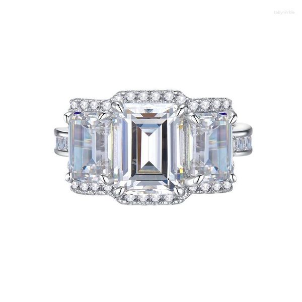 Anillos de racimo SpringLady 925 plata esterlina 7 9MM corte esmeralda laboratorio zafiro alto carbono diamante anillo de compromiso de boda joyería fina