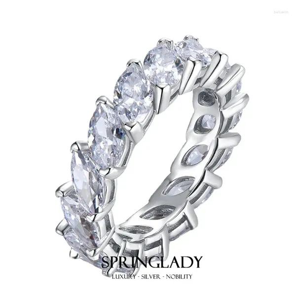 Bagues de cluster SpringLady 925 Sterling Silver Marquise Cut High Carbon Diamond Gemstone Fine Bijoux 18K Bague plaquée or Bague de mariage