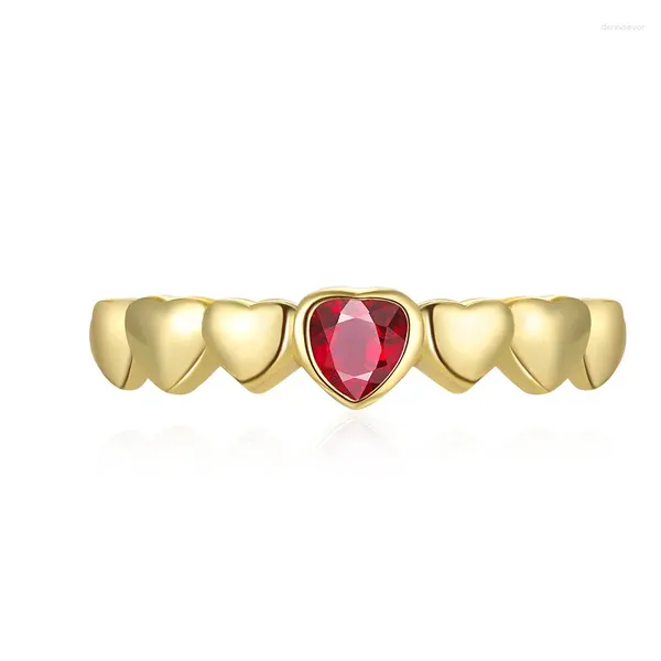 Bagues de cluster SpringLady Eternity 18K Plaqué Or 925 Sterling Argent 4MM Coeur Créé Ruby Diamant Bague de Fiançailles Pour Femmes Fine Bijoux