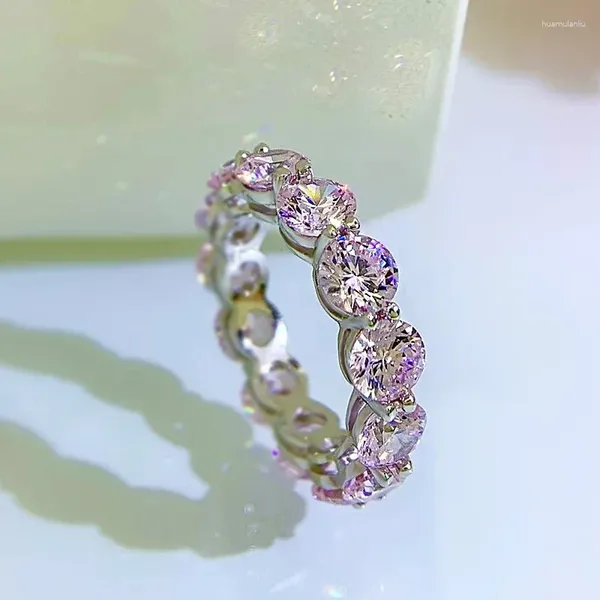 Bagues de cluster SpringLady Luxe 925 Argent 5mm Quartz Rose Topaze Diamant à haute teneur en carbone pour femmes Gemstone Wedding Party Fine Bijoux Cadeau