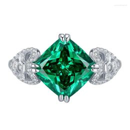 Clusterringen Springlady Vintage 925 Sterling Silver 10mm Emerald High Carbon Diamond Gemstone Wedding Party Butterfly Ring Fijne sieraden