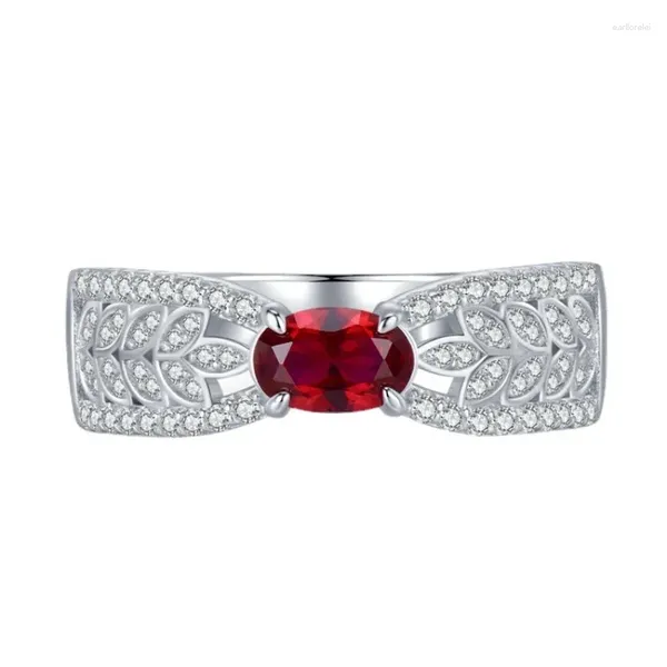 Anillos de racimo Springlady Vintage 925 Sterling Silver creado Ruby Gemstone Ring Fine Jewelry