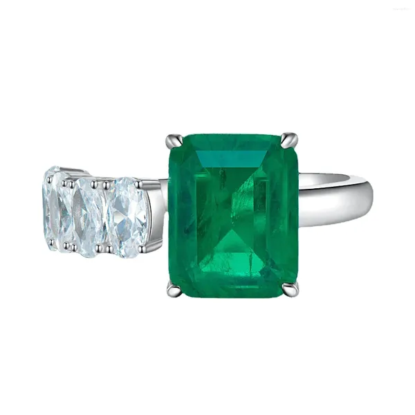 Bagues de cluster SpringLady Vintage 925 Sterling Silver Emerald High Carbon Diamonds Gemstone Wedding Band Open Ring Fine Bijoux