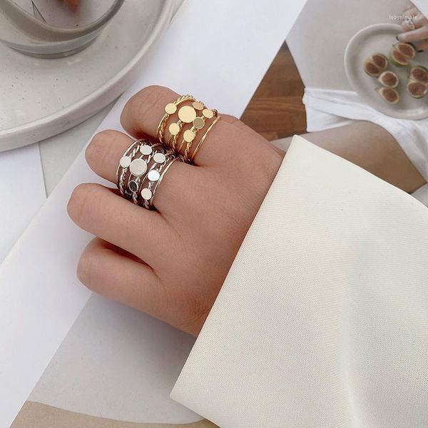 Anillos de racimo SRCOI, anillo de alambre trenzado envolvente de disco multicapa bohemio, moneda redonda, declaración de lentejuelas, apilable ancho para joyería de mujer