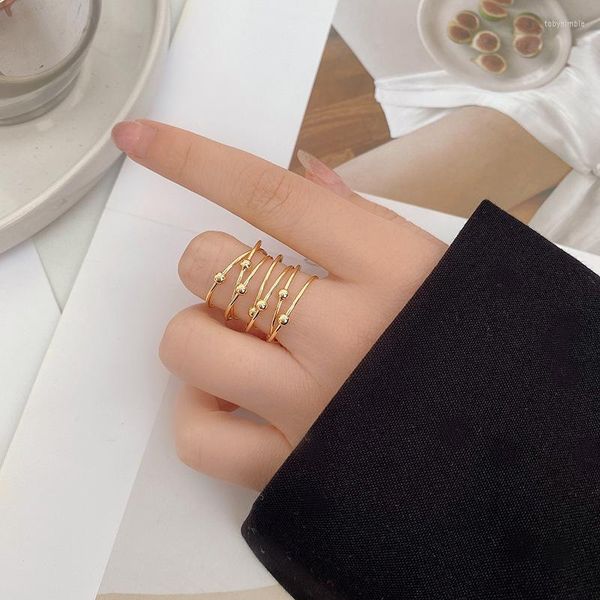 Anillos de racimo SRCOI minimalista oro plata Color bola apilamiento capas para mujeres regalos fino multihilo con cuentas punto declaración