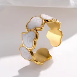 Anillos de racimo de acero inoxidable, corazón blanco y negro para mujer, Color dorado, goteo de aceite, pareja abierta, joyería de boda, regalo, Bijoux Femme