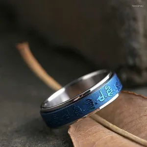 Cluster ringen roestvrijstalen blauwe kruidkundige Boeddha hart mantra ring voor mannen vrouwen goed geluk sieraden boeddhistische accessoires geschenken