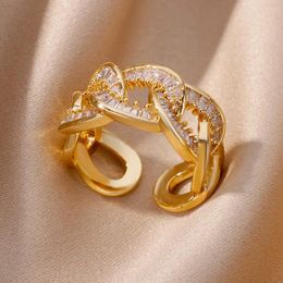 Cluster Ringen Roestvrij Stalen Ketting Voor Vrouwen Opening Verstelbare Zirkoon Vinger Ring 2024 Trend Bruiloft Sieraden Anillos