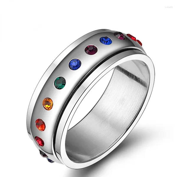 Anillos de racimo de acero inoxidable colorido circón anillo giratorio hombres mujeres descompresión anti ansiedad joyería